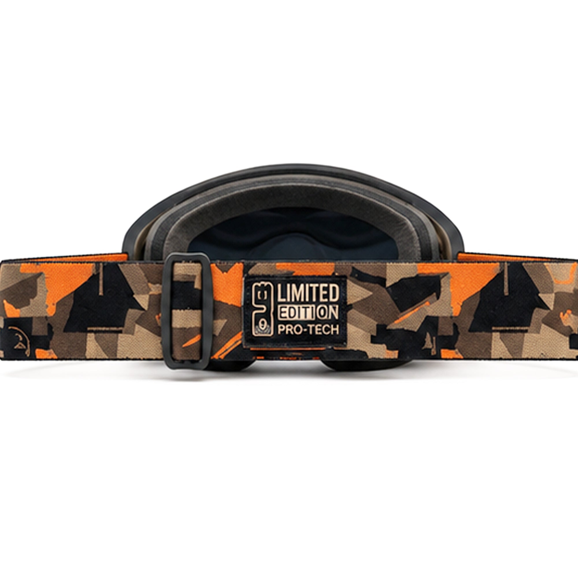 Backcountry Pro snow goggles by MHDUB with black and orange abstract mountain strap