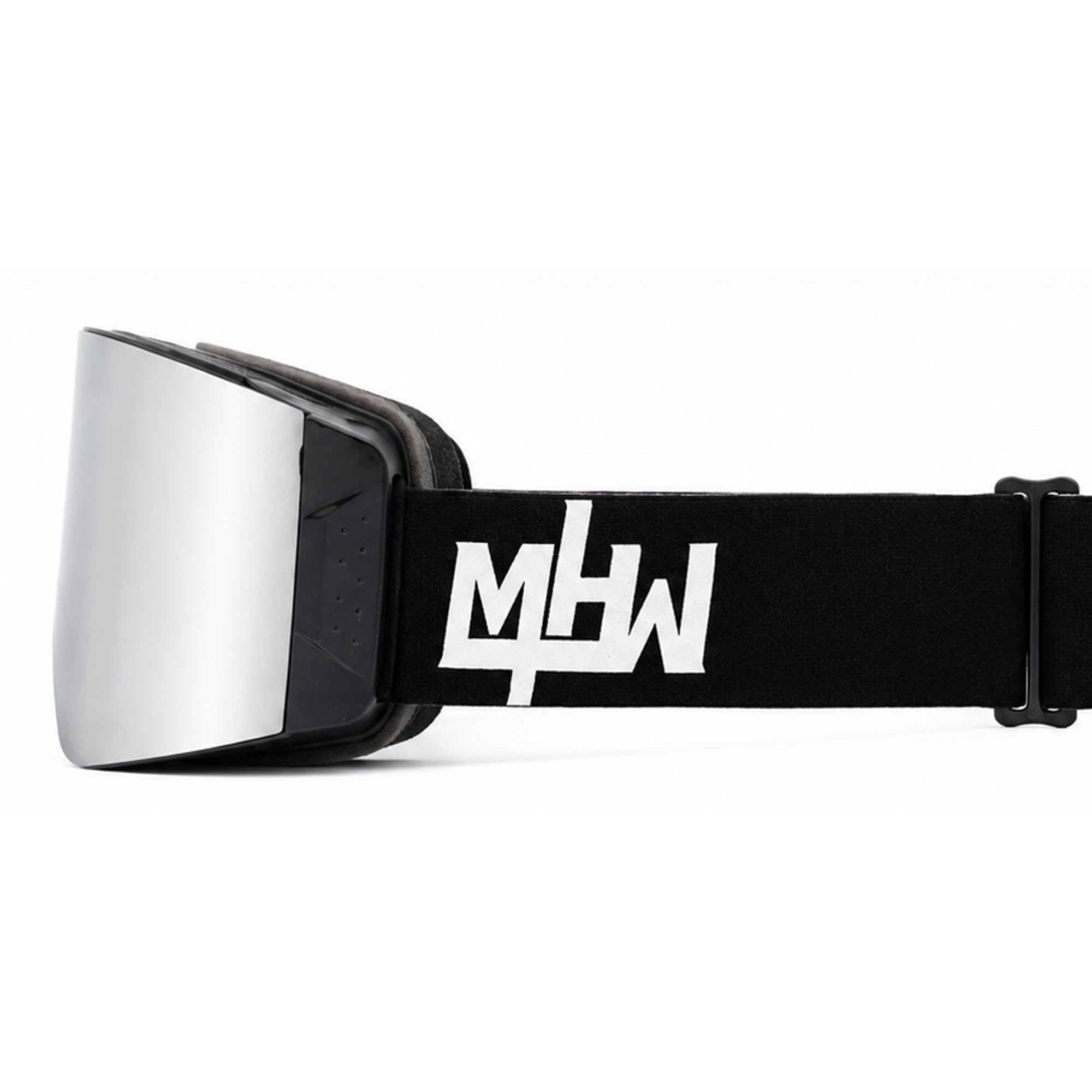 Side view of Blacked Out snow goggles by MHDUB with locking lens system