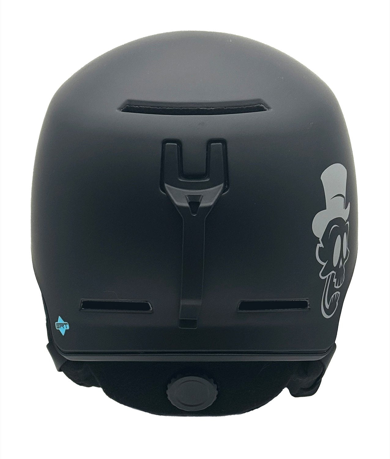 G SKULLY snowboard helmet by MHDUB, back view showing vent and graphic