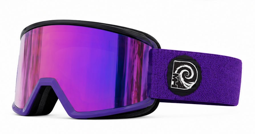 Side view of Purple Haze snow goggles by MHDUB with wide field of view